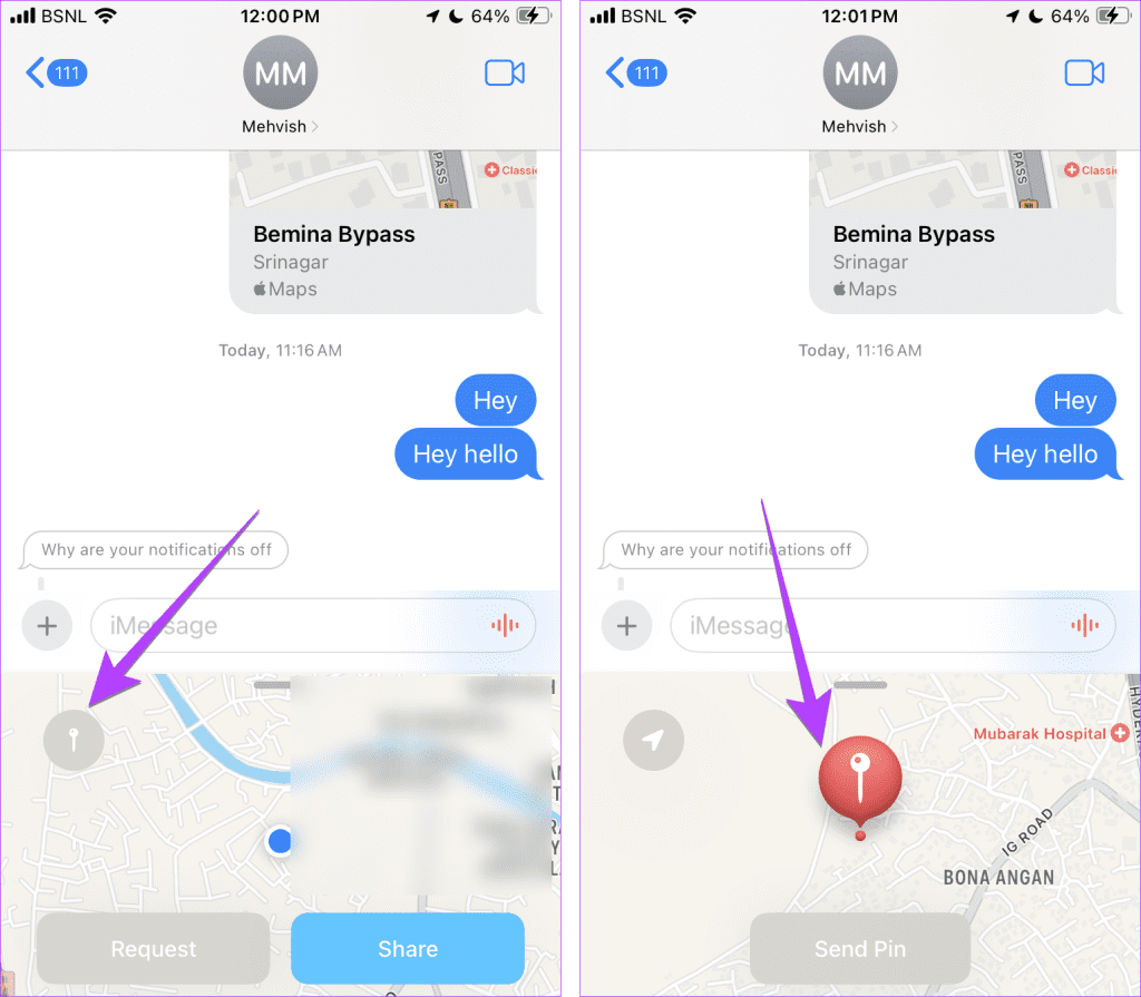 iOS 17 send pinned location message