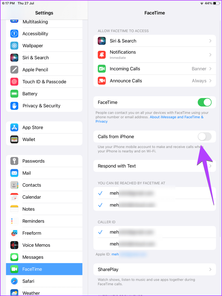iPad Turn off Facetime sync