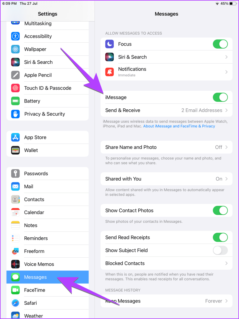 iPad Turn off imessage