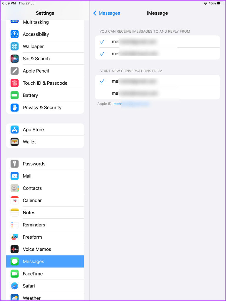 iPad Turn off imessage Number
