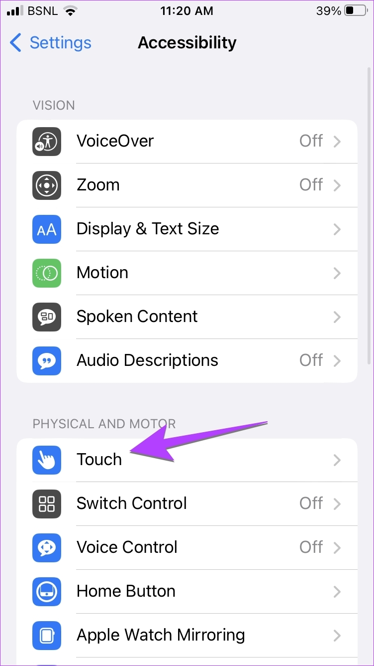 iPhone Accessibility Touch