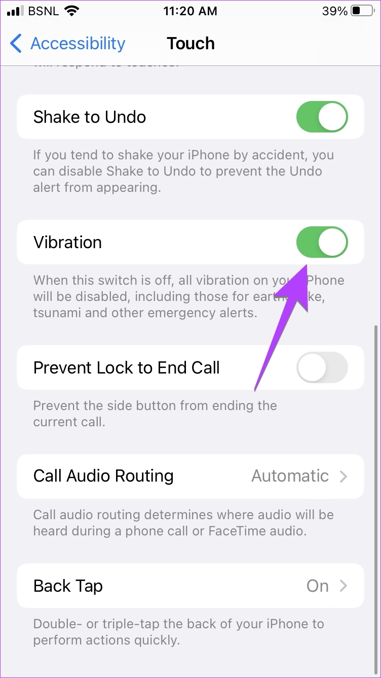 iPhone accessibility vibration