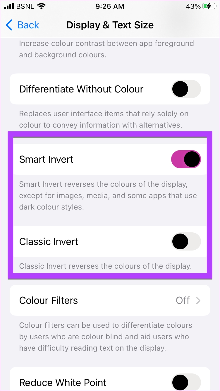 iPhone Accessibility Display Color