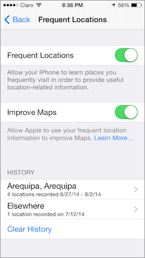 I Phone Frequent Locations On