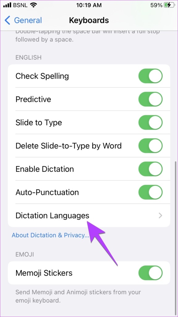 Enter the iPhone Keyboard Dictation language.