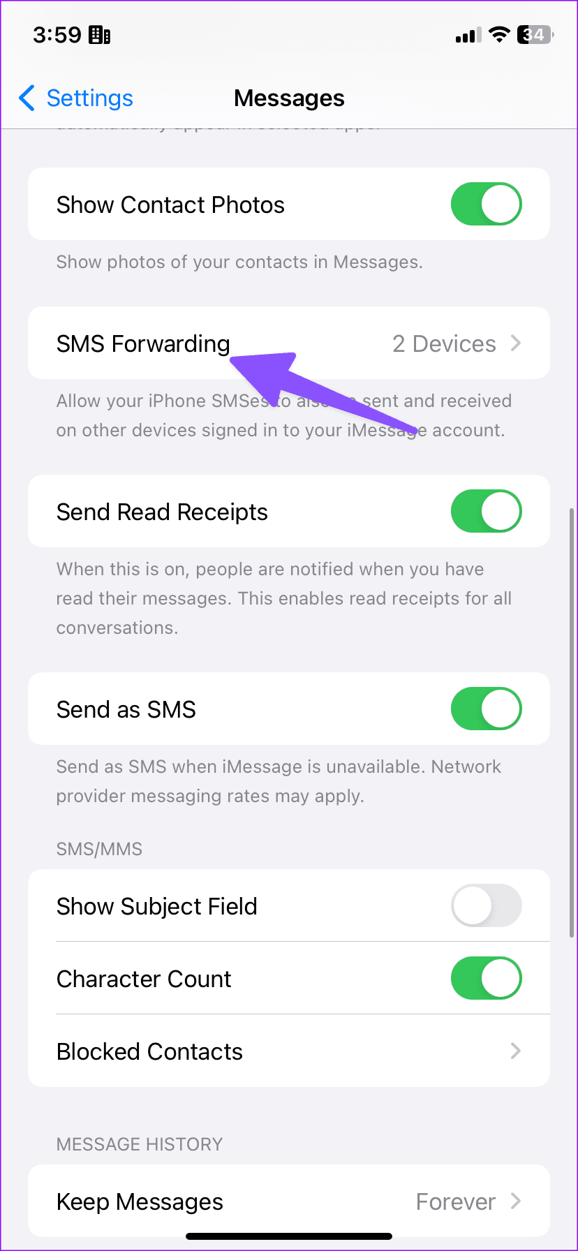 sms forwarding settings iphone