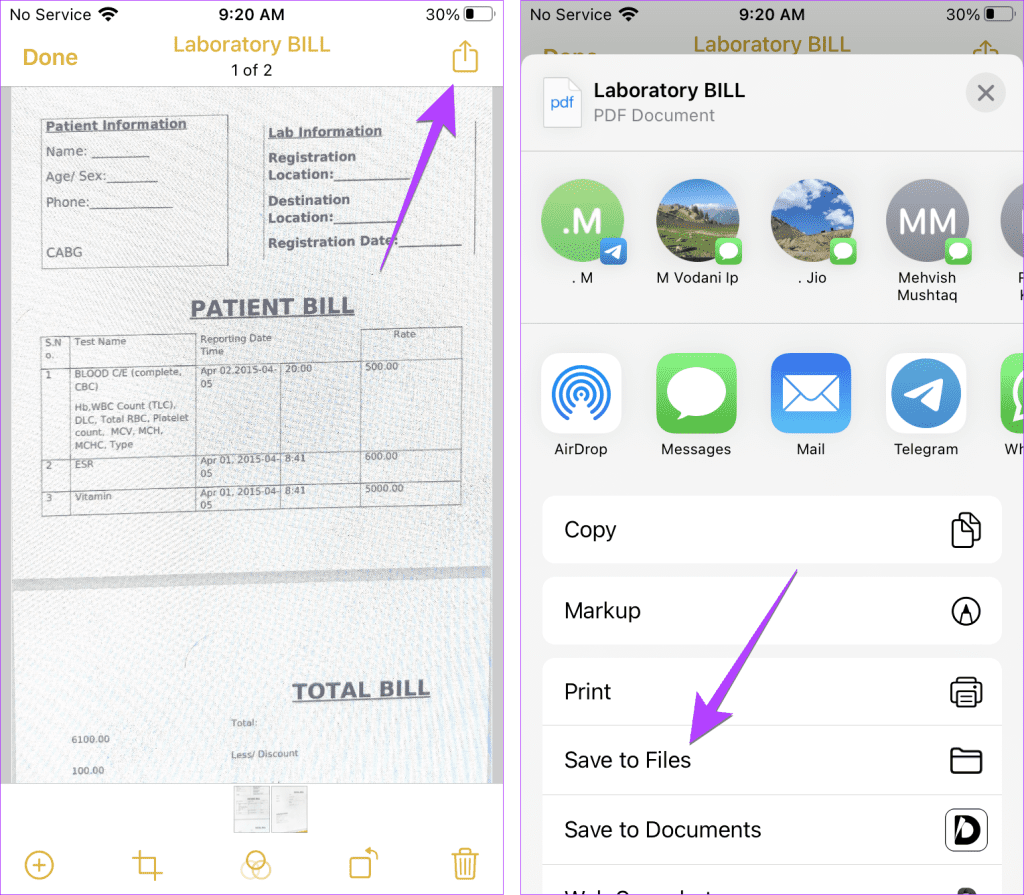 iPhone Notes Scanned Document Save to Files