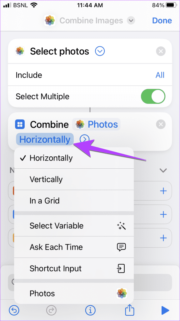iPhone Shortcut Combine Images Horizontally