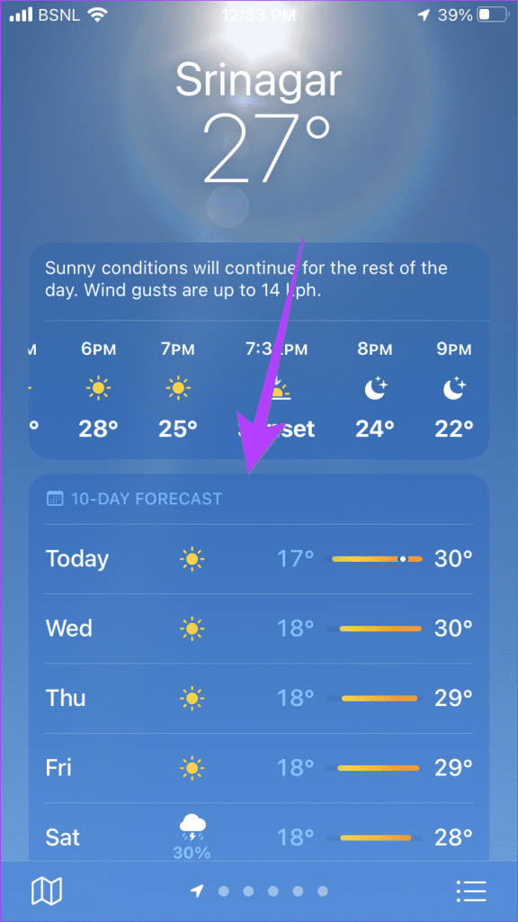 iPhone Weather App 10 day forecast