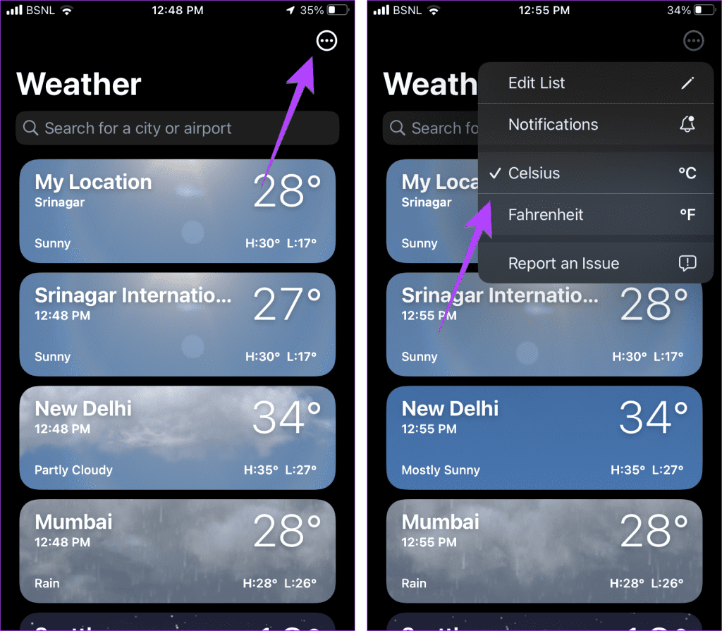 iPhone Weather App Celsius