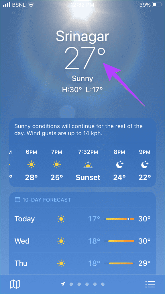 iPhone Weather App Current Temperature