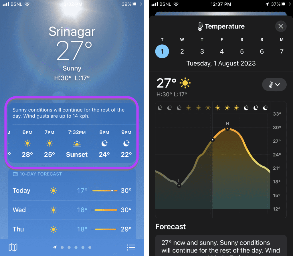 iPhone Weather App Current Temperature Details