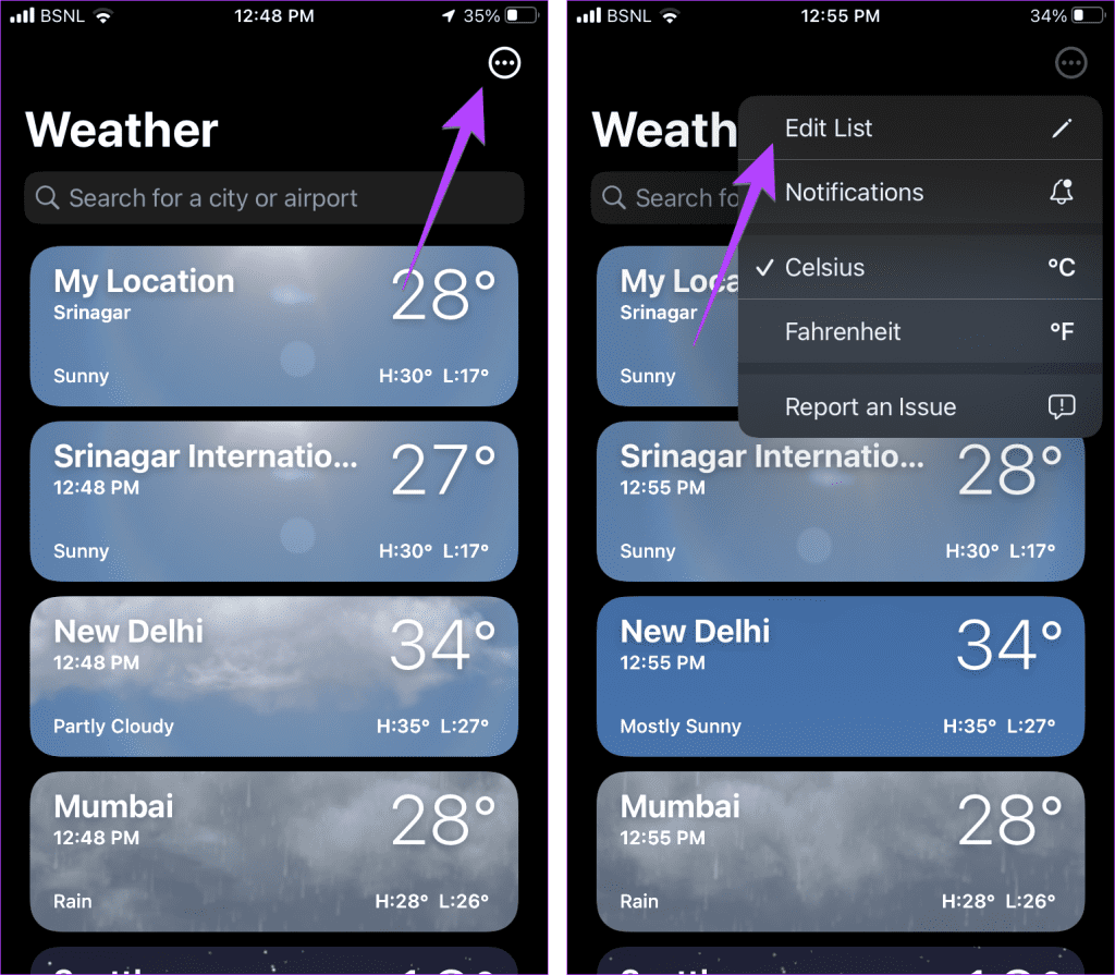 iPhone Weather App Edit Places