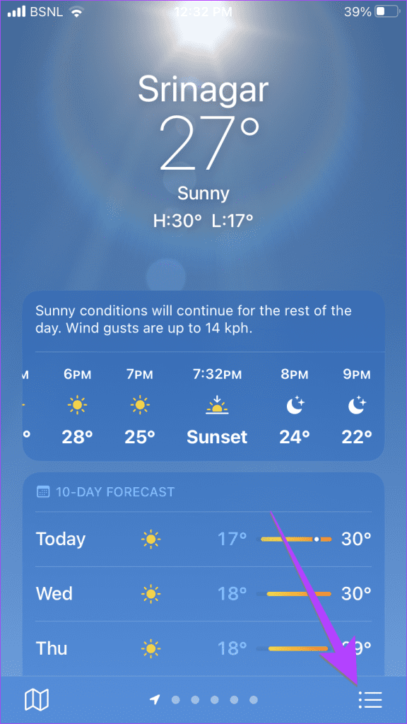 iPhone Weather App Three bar Icon