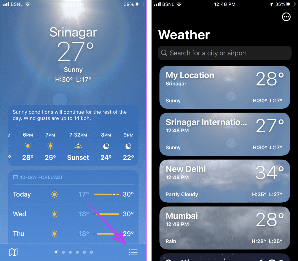 iPhone Weather Change Place
