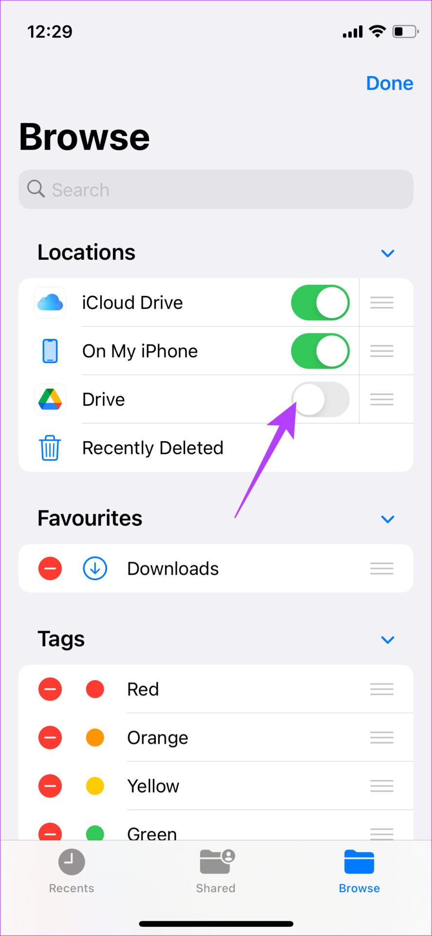 Enable Google Drive toggle