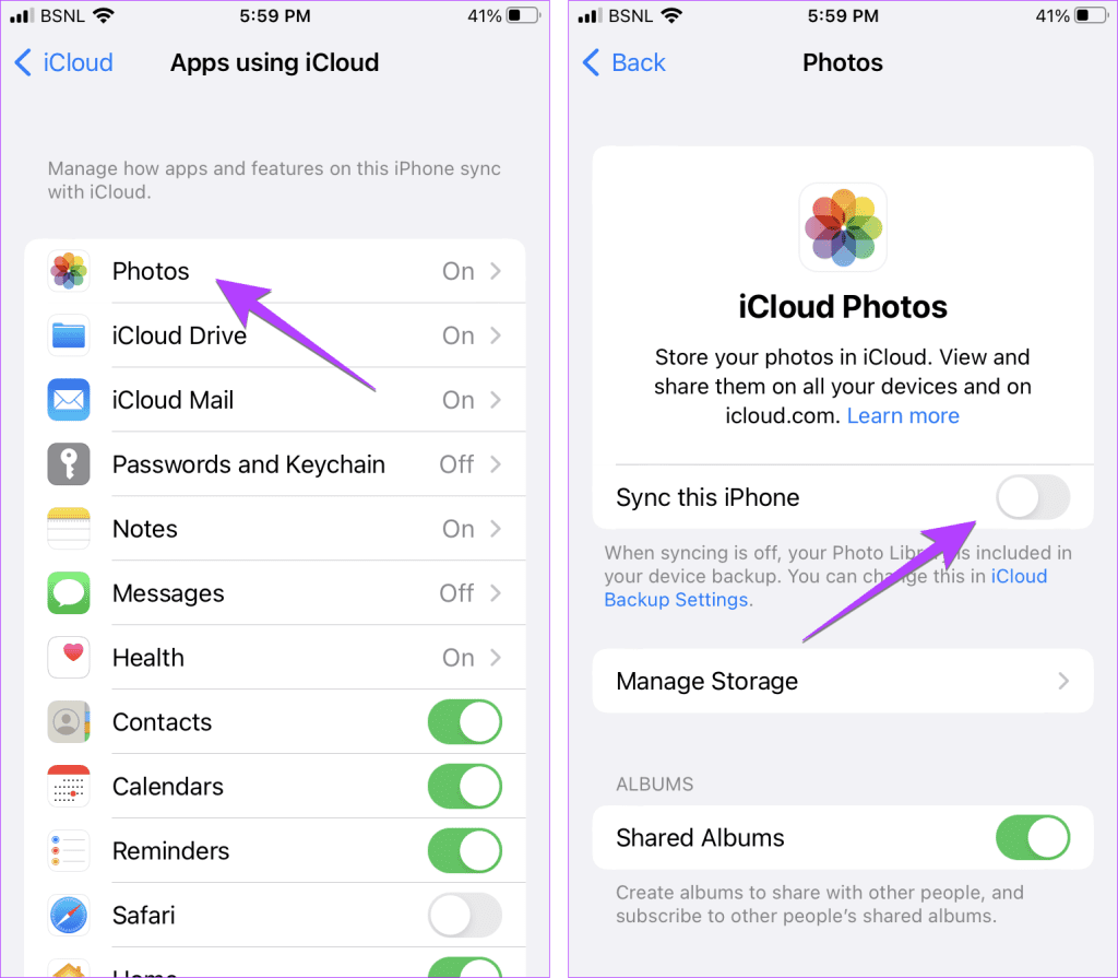 iPhone iCloud Turn off Photos