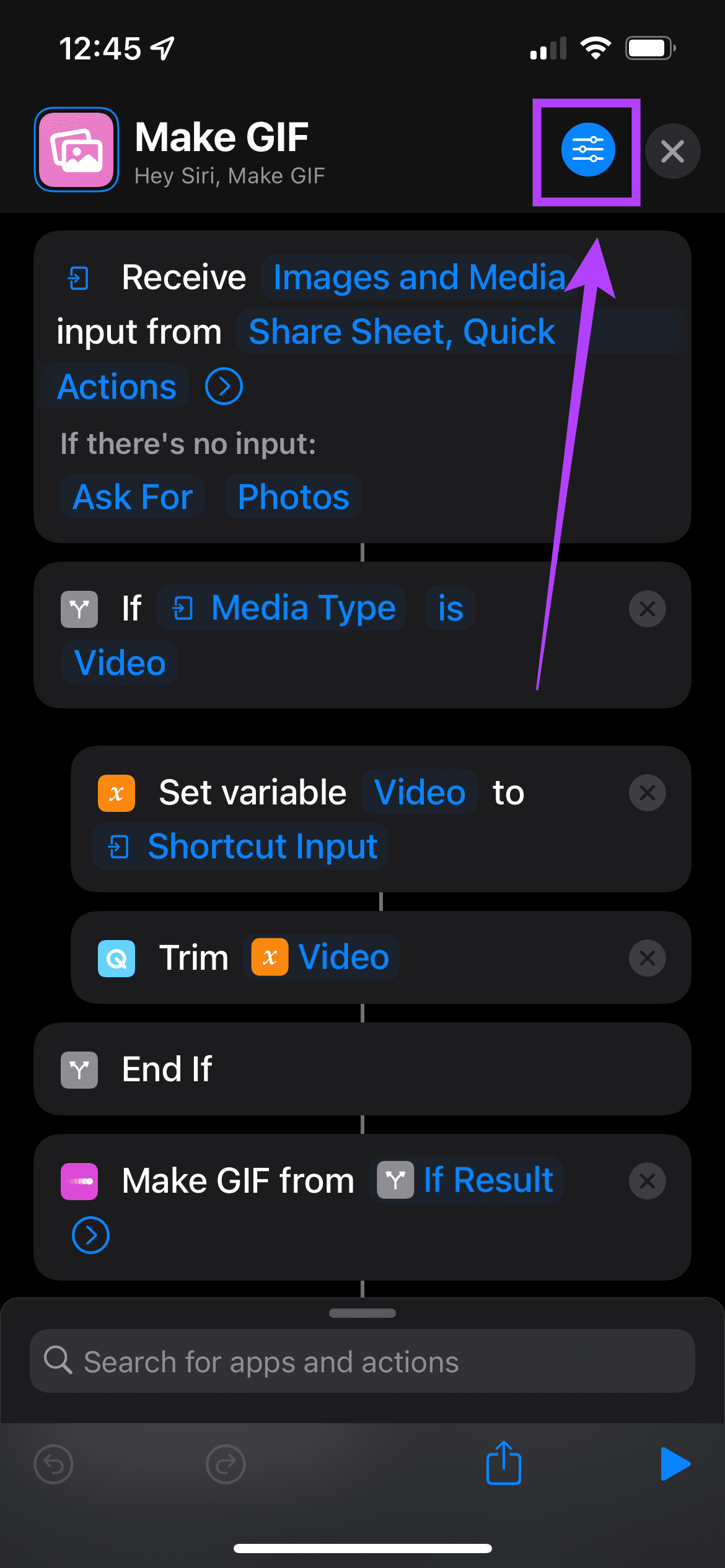 Save as GIF shortcut settings