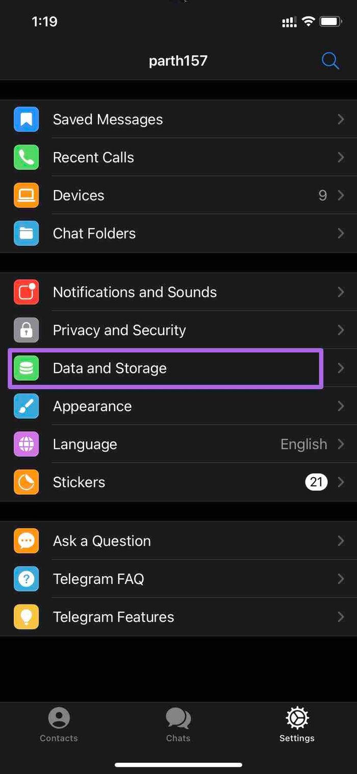 I Phone telegram data and storage