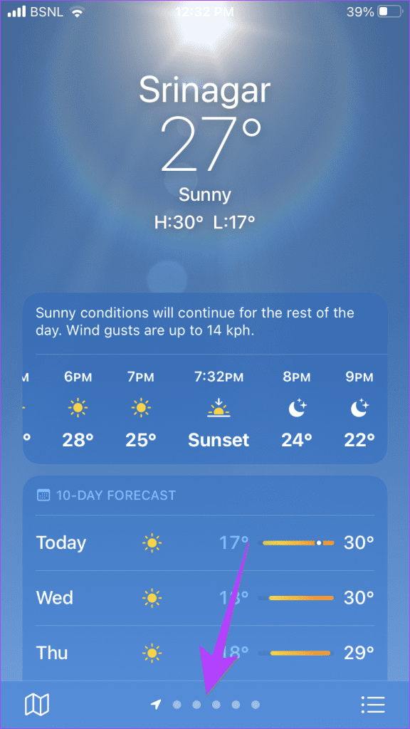 iPhone weather app switch between places