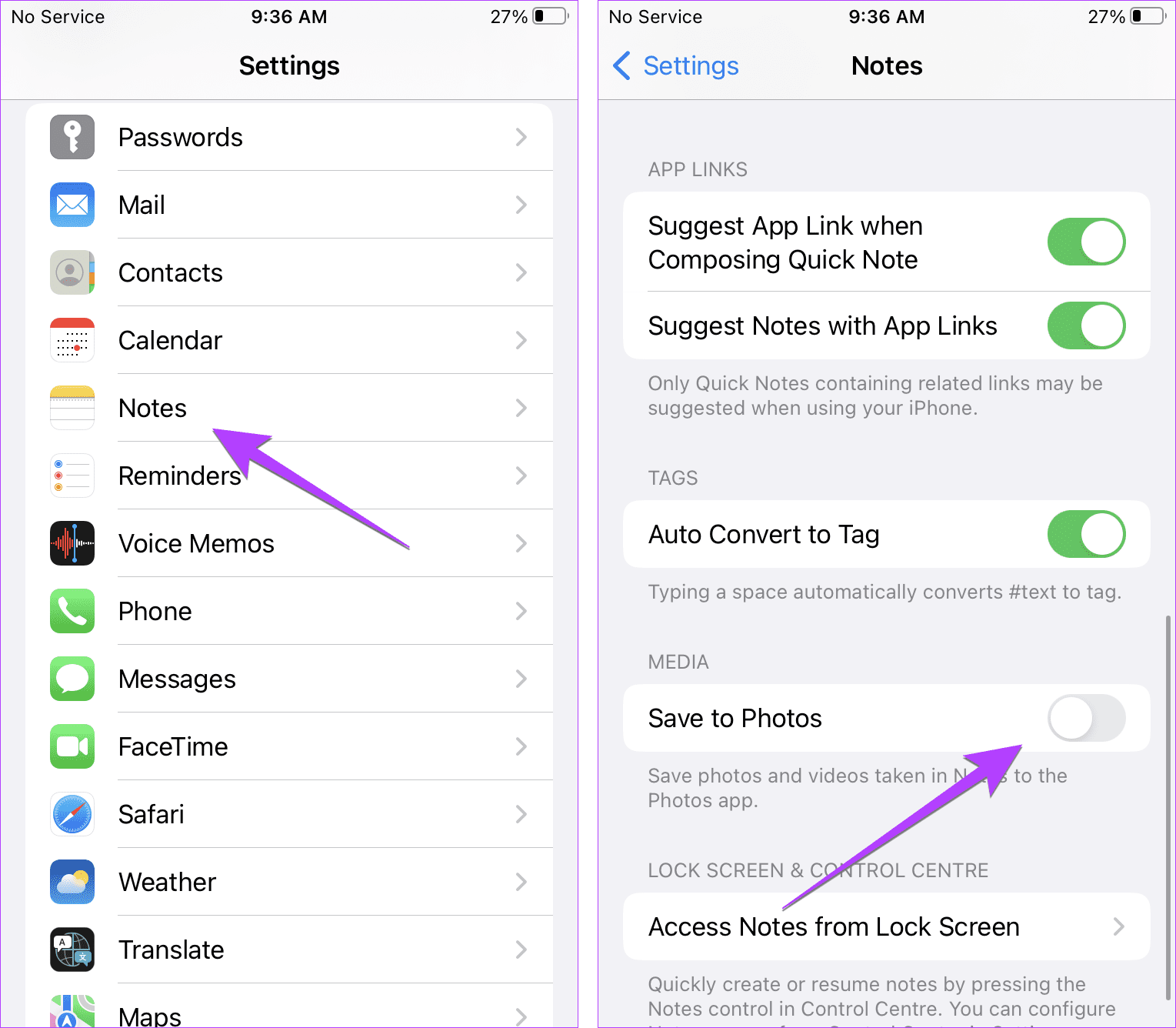 iPhones Notes Save to Photos