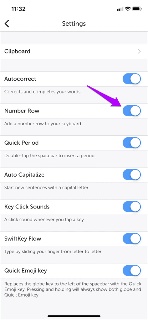 enable number row in SwiftKey
