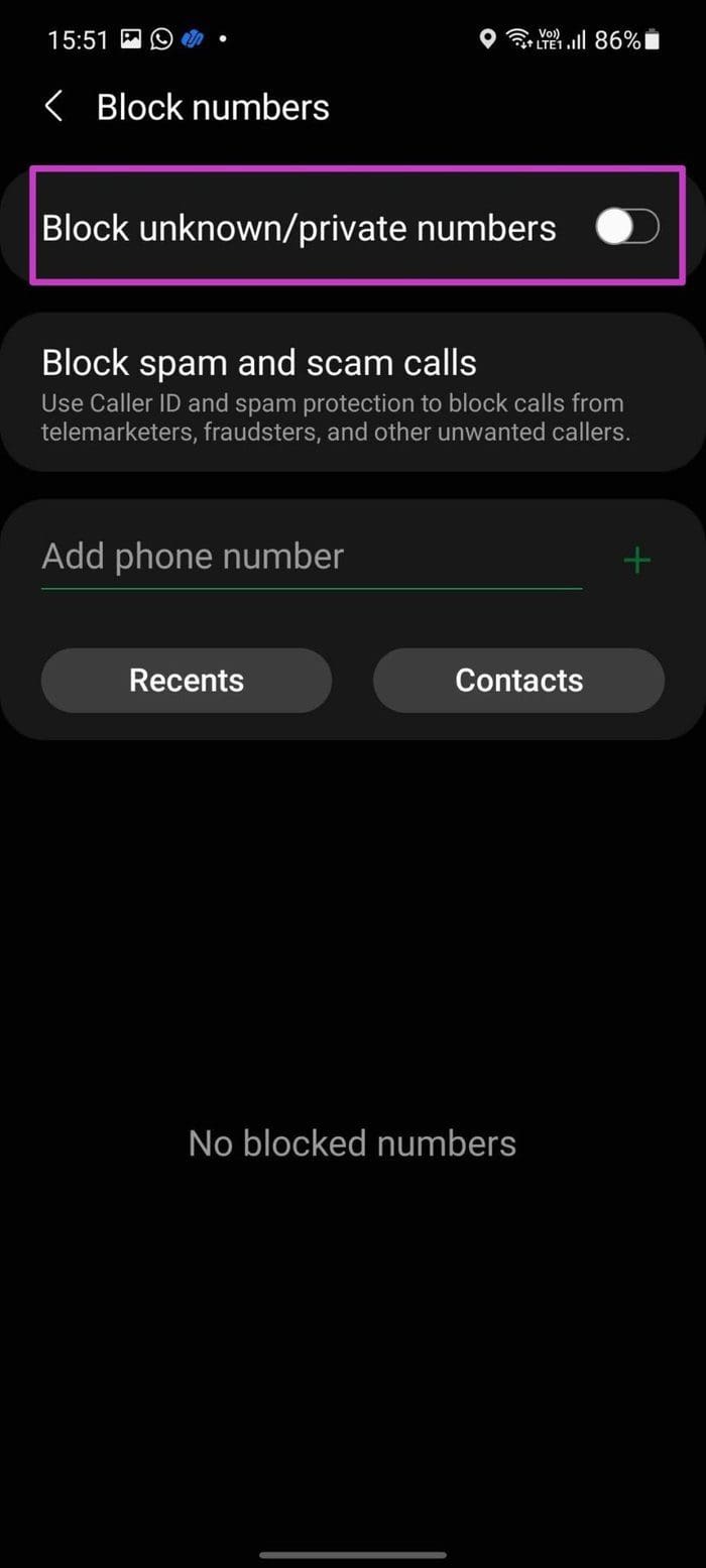 disable Block unknown/private numbers