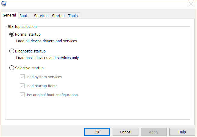Select Normal Startup and click ok