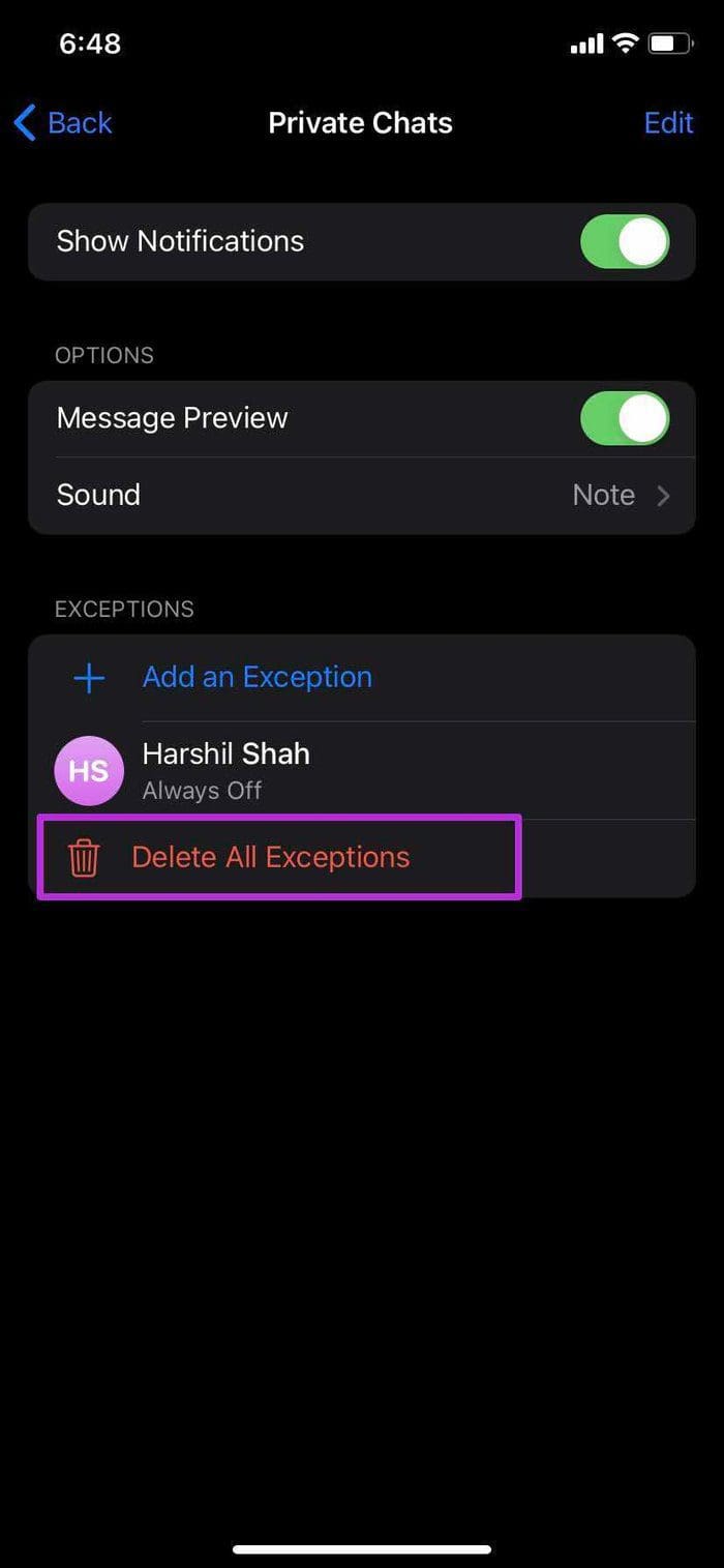 Select Delete all Exceptions
