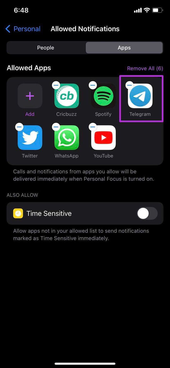 Select Telegram in Allowed Apps