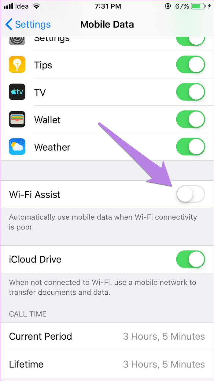 turn off Wi-Fi Assist