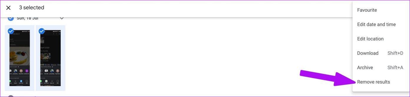 Remove results from google photos web