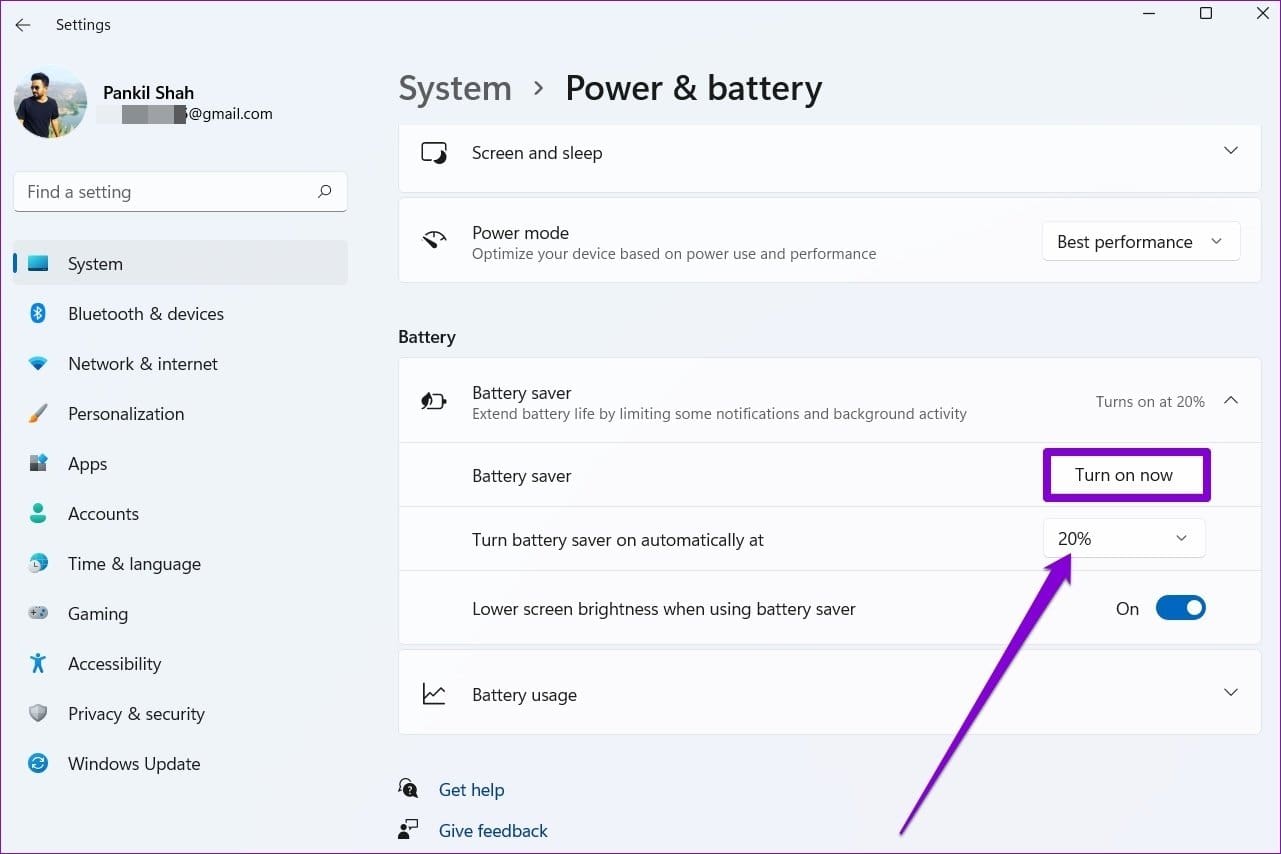 Battery Saver on Windows 11