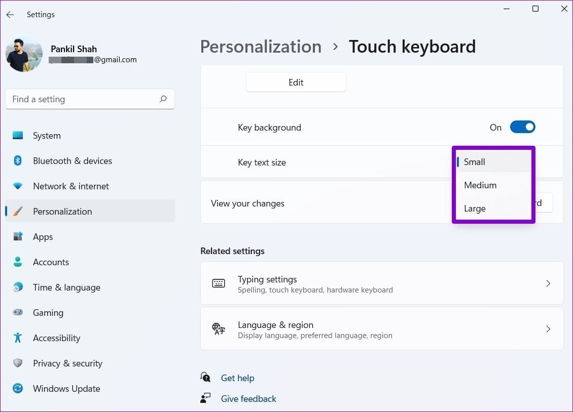 Change Key Text Size