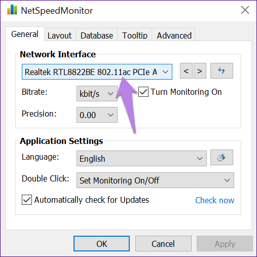 Change the Network interface and click OK