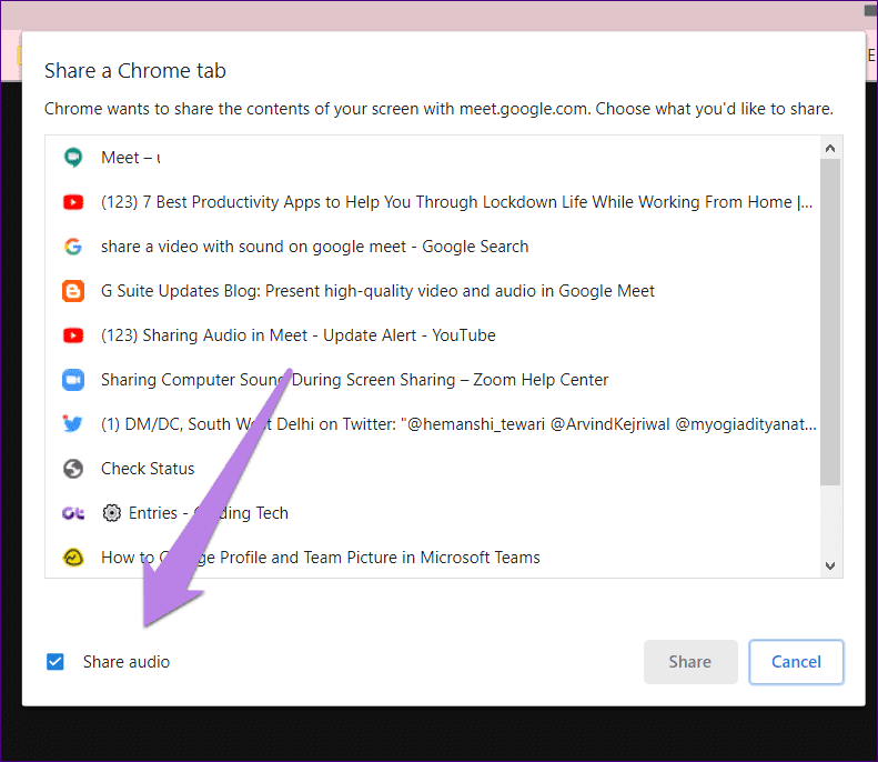 Share Audio Chrome Tab