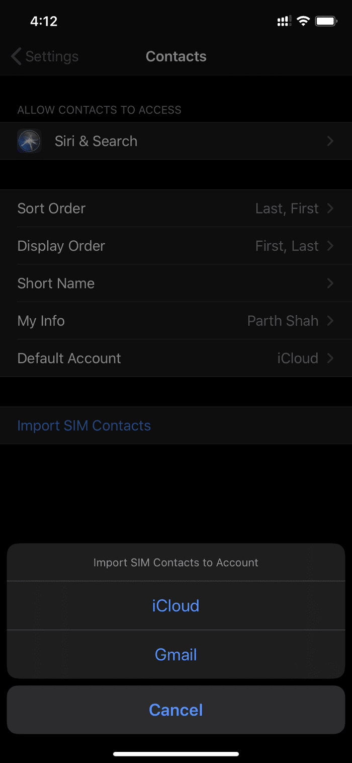 Import sim contacts