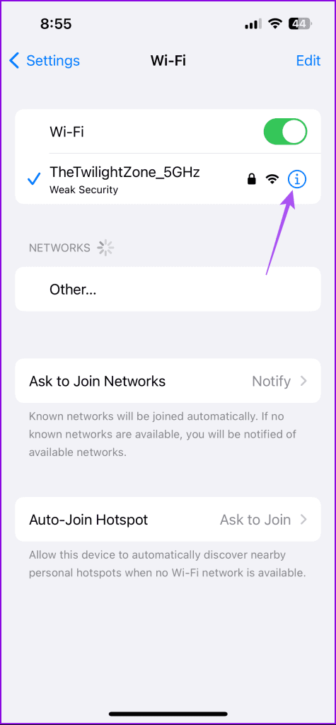 info wifi settings iphome