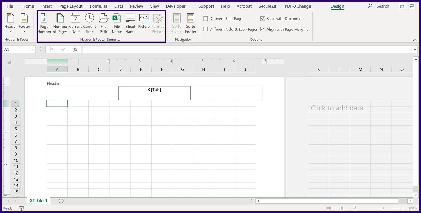 Insert headers and footers in excel step 5