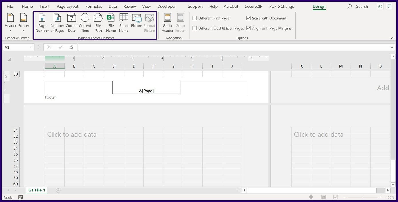 Insert headers and footers in excel step 7