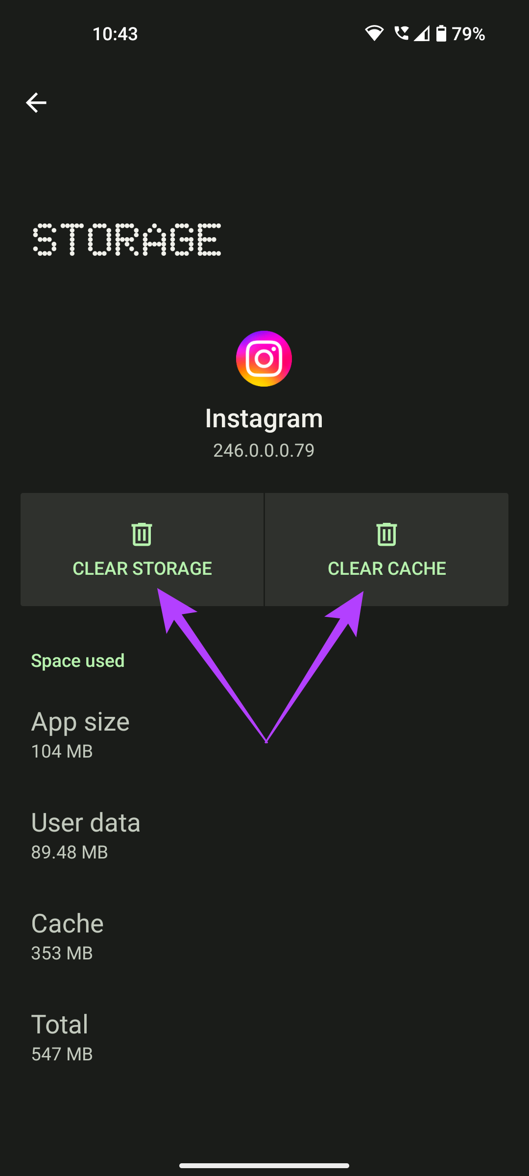 clear cache and storage
