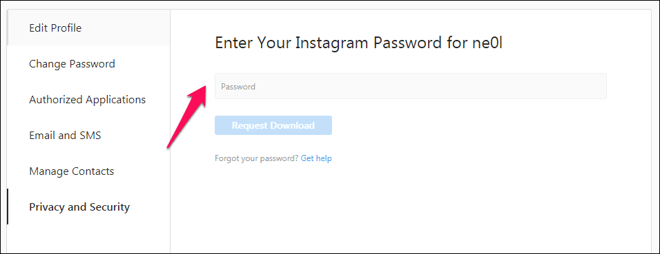 Instagram Data Download Password Request