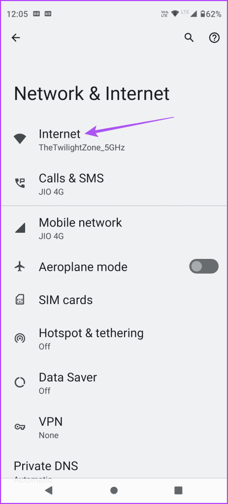 internet network settings android