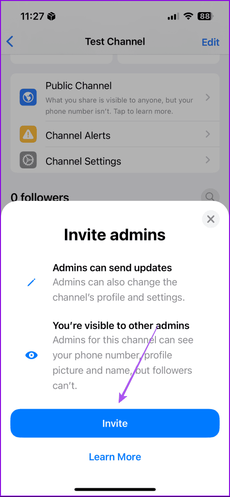 invite admins whatsapp channel mobile