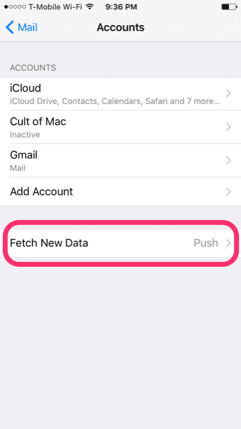Ios Iphone Mail Low Power Mode Settings Accounts Fetch Push Notifications 7