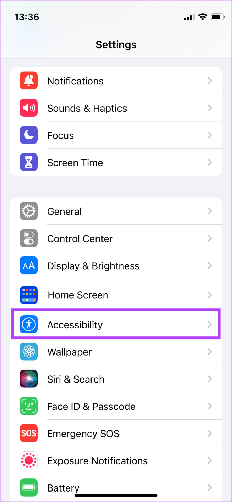 Accessibility settings