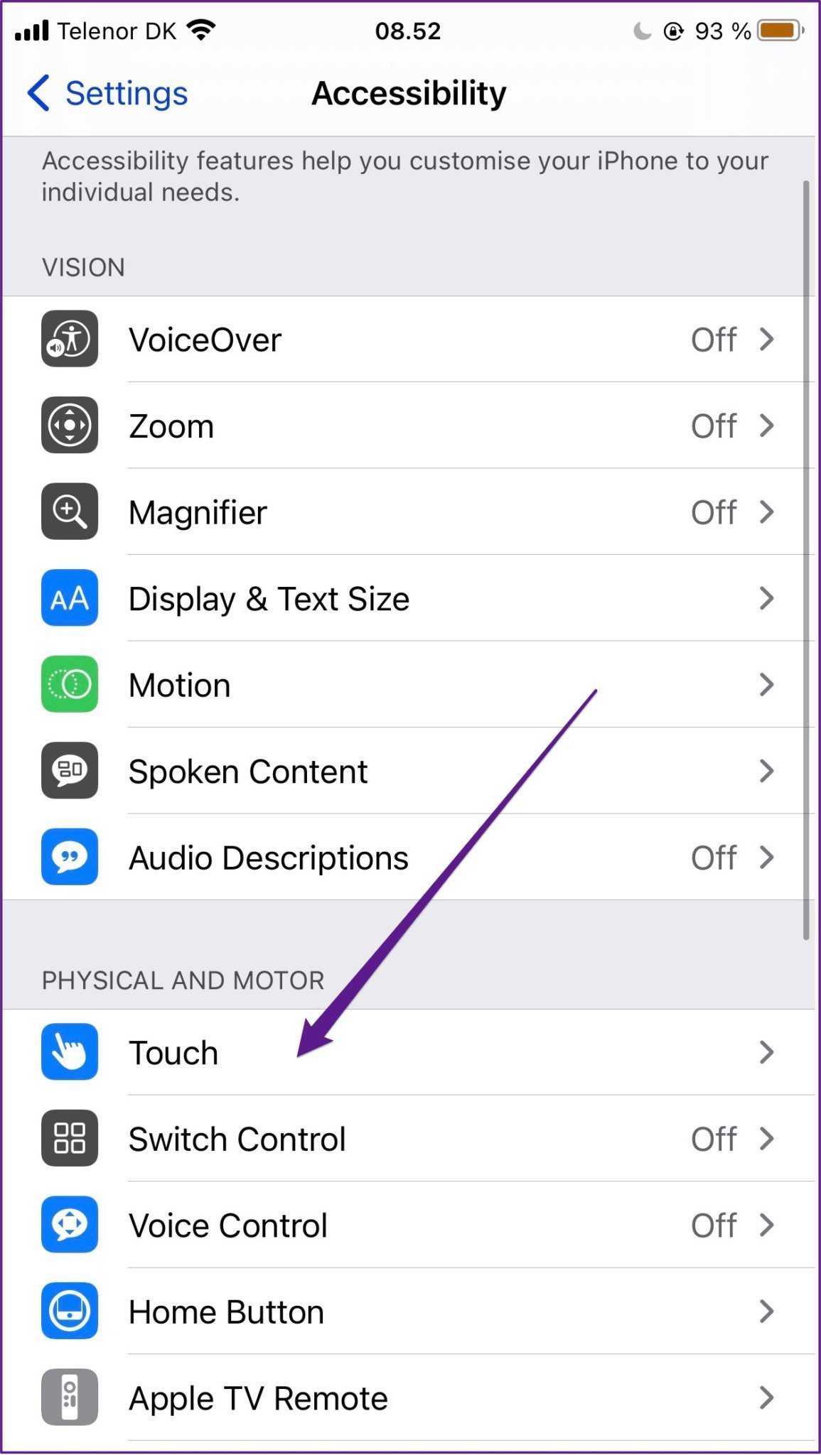 Iphone accessibility touch