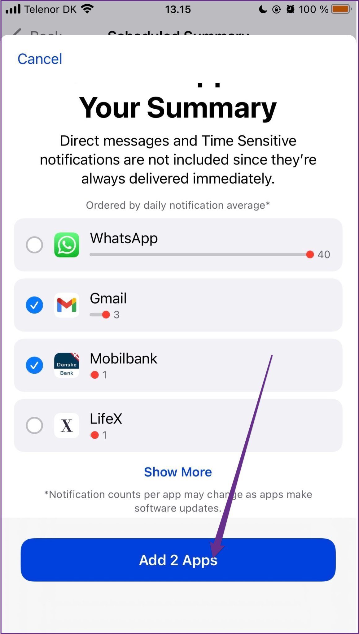 Iphone add aps notification summary