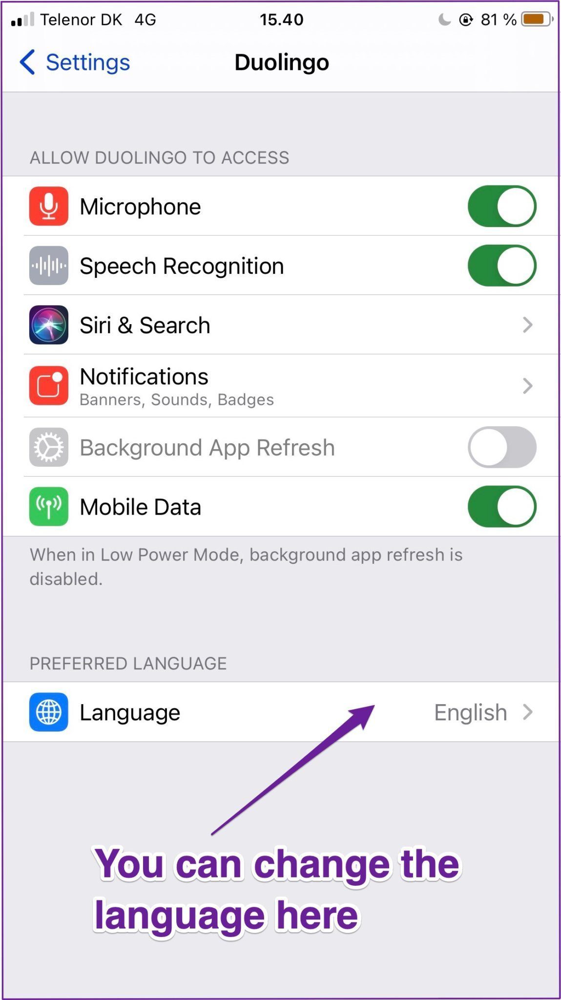 Iphone change language individual app