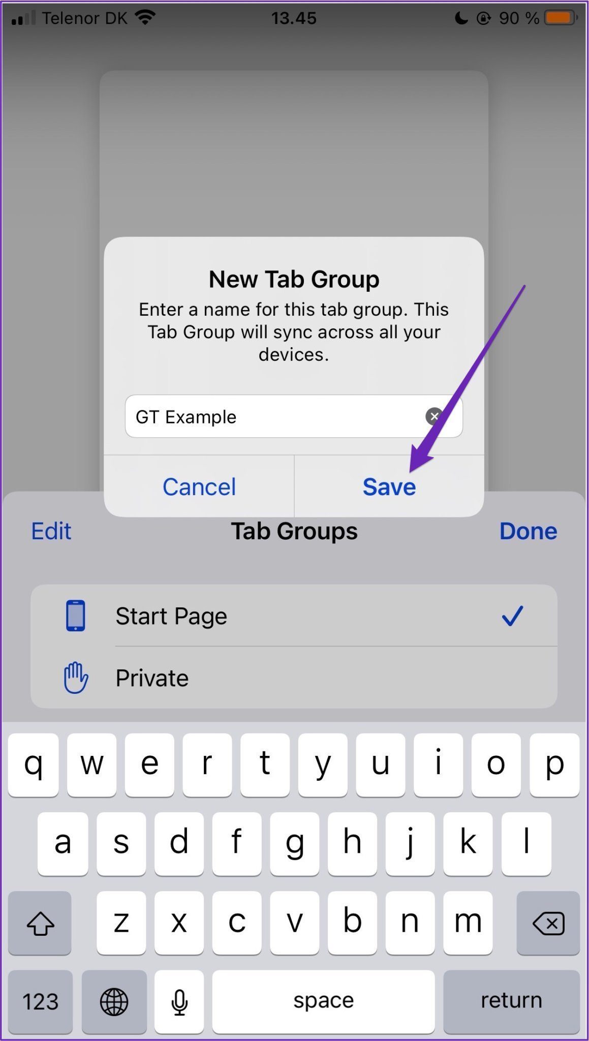 Iphone new tab group name